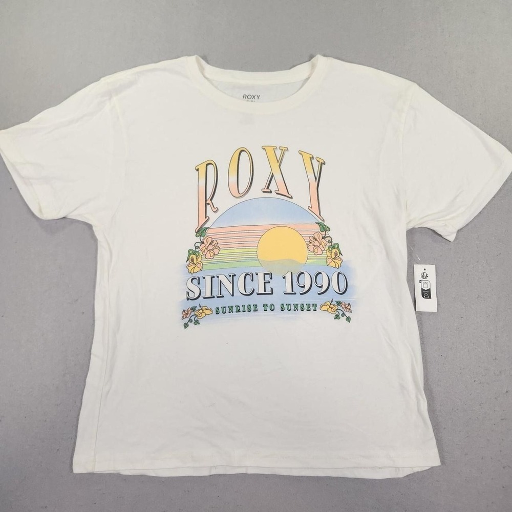Roxy White Sunrise to Sunset Graphic T-Shirt Retro Surf XL ARGZT03991